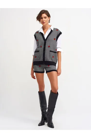 Embroidered Shorts-black-ecru