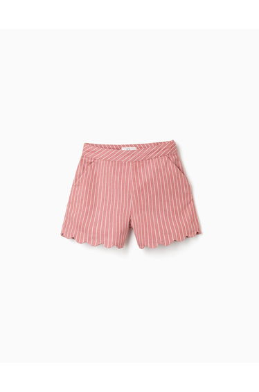 Cotton twill shorts with stripes for girls pink/white
