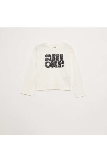 Long-sleeved sequined T-shirt WHITE