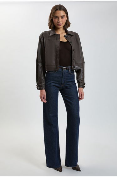 Faux Leather Tab Detail Bomber