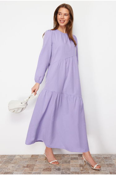 Purple Maxi Smock Dress with Long Sleeve