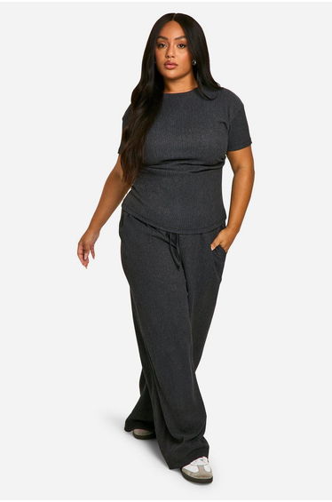 PLUS TEXTURED RUCHED SIDE T-SHIRT - charcoal