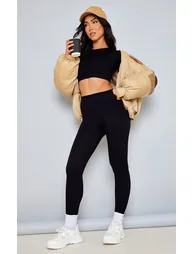 Black Contour Rib Cuffed Detail Leggings