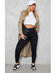Black Contour Rib Cuffed Detail Leggings - 5