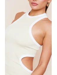 Desert Sand Contour Rib Contrast Binding Cut Out Midaxi Dress - 3