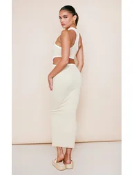 Desert Sand Contour Rib Contrast Binding Cut Out Midaxi Dress - 1