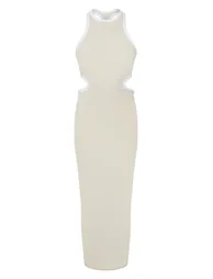 Desert Sand Contour Rib Contrast Binding Cut Out Midaxi Dress - 4