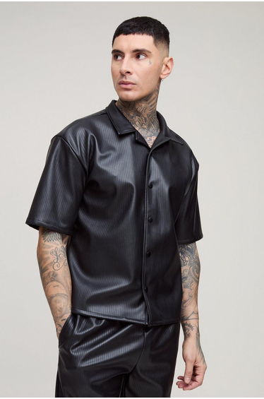 Tall Pleated PU Boxy Oversized Shirt