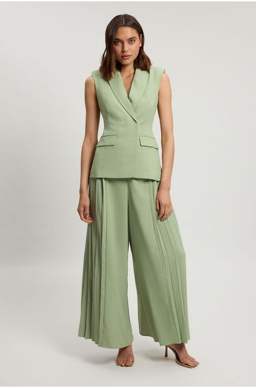 Petite Tailored Crepe Asymmetric Pleat Wide Leg Jumpsuit