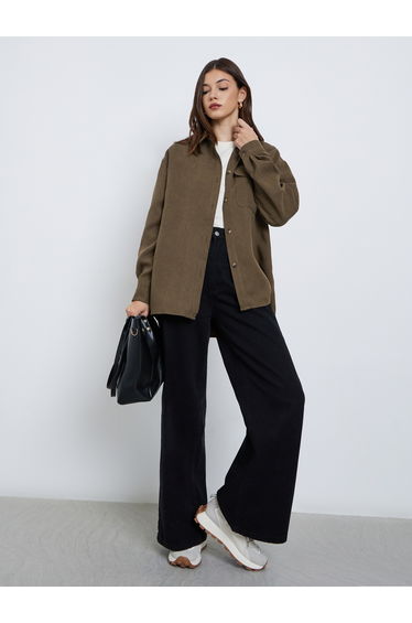 Brown Long Sleeve Shirt with Pocket