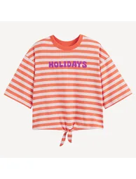 Striped T-Shirt with Knot Detail - 1