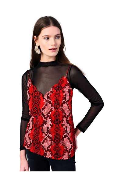 Glamorous Red Snake Print Cami V-neck Top
