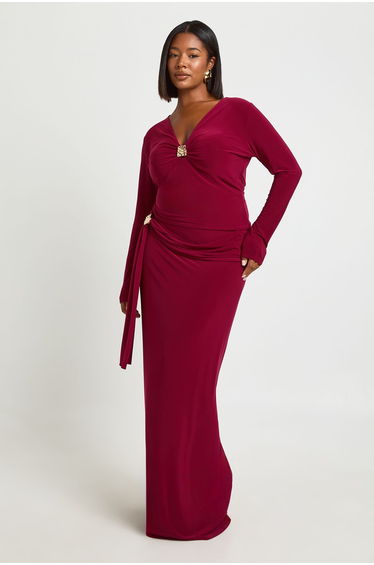 Plus Drape Trim Detail Maxi Skirt - wine