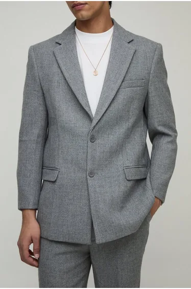 Straight Fit Wool Look Blazer - charcoal