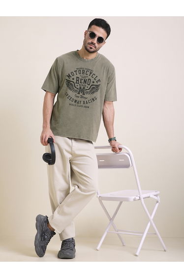 Men Oversized Acid Washed Printed T-Shirt