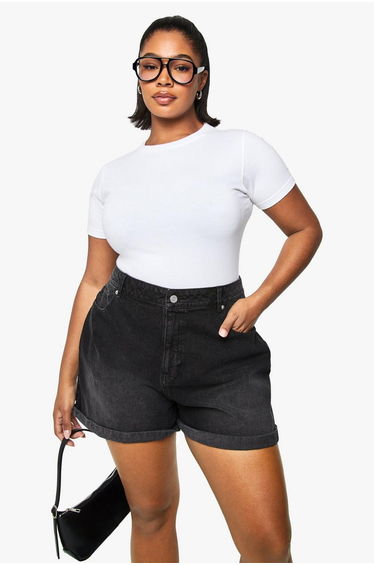 Plus Denim Mom Short