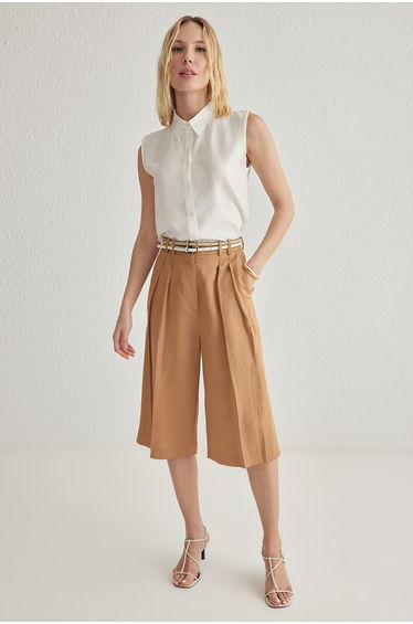 White Zero Sleeve Regular Regular Pattern Woven Shirt