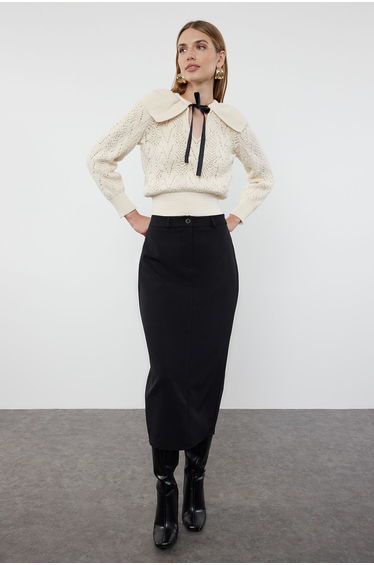 Stone Ribbon and Pearl Detailed Knitwear Sweater