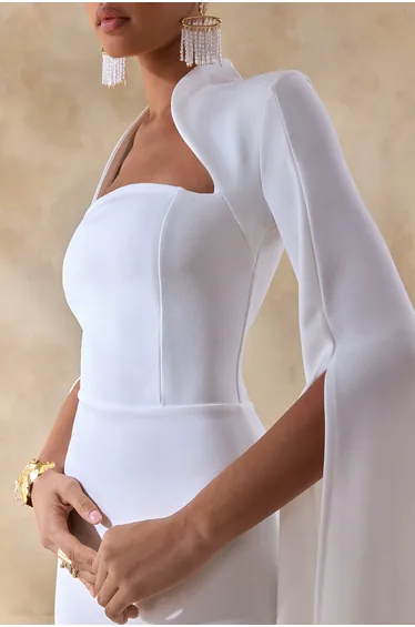 Esme | White Square-Neck Maxi Dress With Cape Sleeves