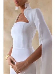 فستان ماكسي بأكمام كاب بياقة مربعة - أبيض - 2