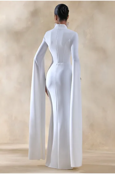 Esme | White Square-Neck Maxi Dress With Cape Sleeves