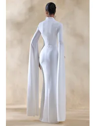 فستان ماكسي بأكمام كاب بياقة مربعة - أبيض - 1