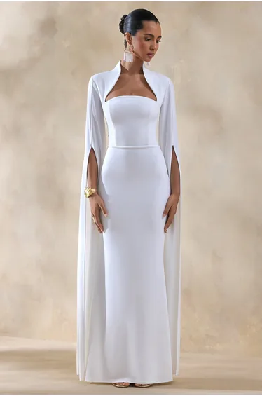 Esme | White Square-Neck Maxi Dress With Cape Sleeves
