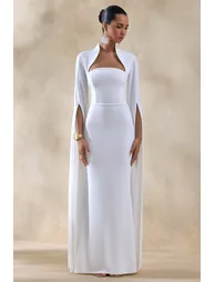 فستان ماكسي بأكمام كاب بياقة مربعة - أبيض - 3