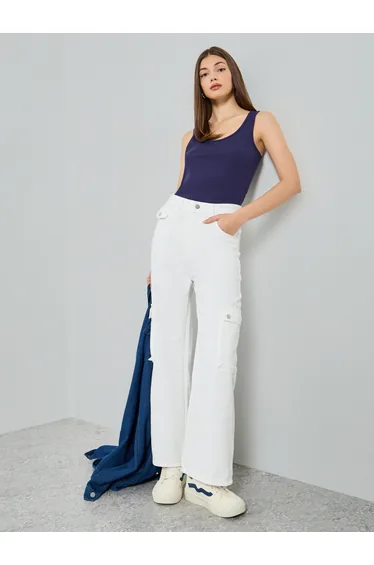 White Mid Rise Wide Leg Jeans