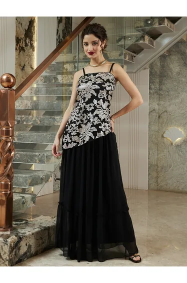 Black Embellished Top and Maxi Skirt Co-Ords