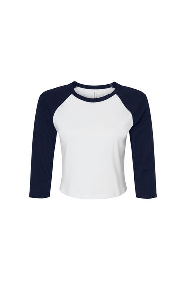 Bella + Canvas Womens/Ladies Micro-Rib Raglan 3/4 Sleeve T-Shirt - White/Navy