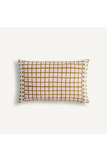 Delila Checked Cotton Rectangular Cushion Cover, 50x30cm