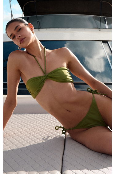 Olive Twist Strap Tie Side Bikini Bottoms