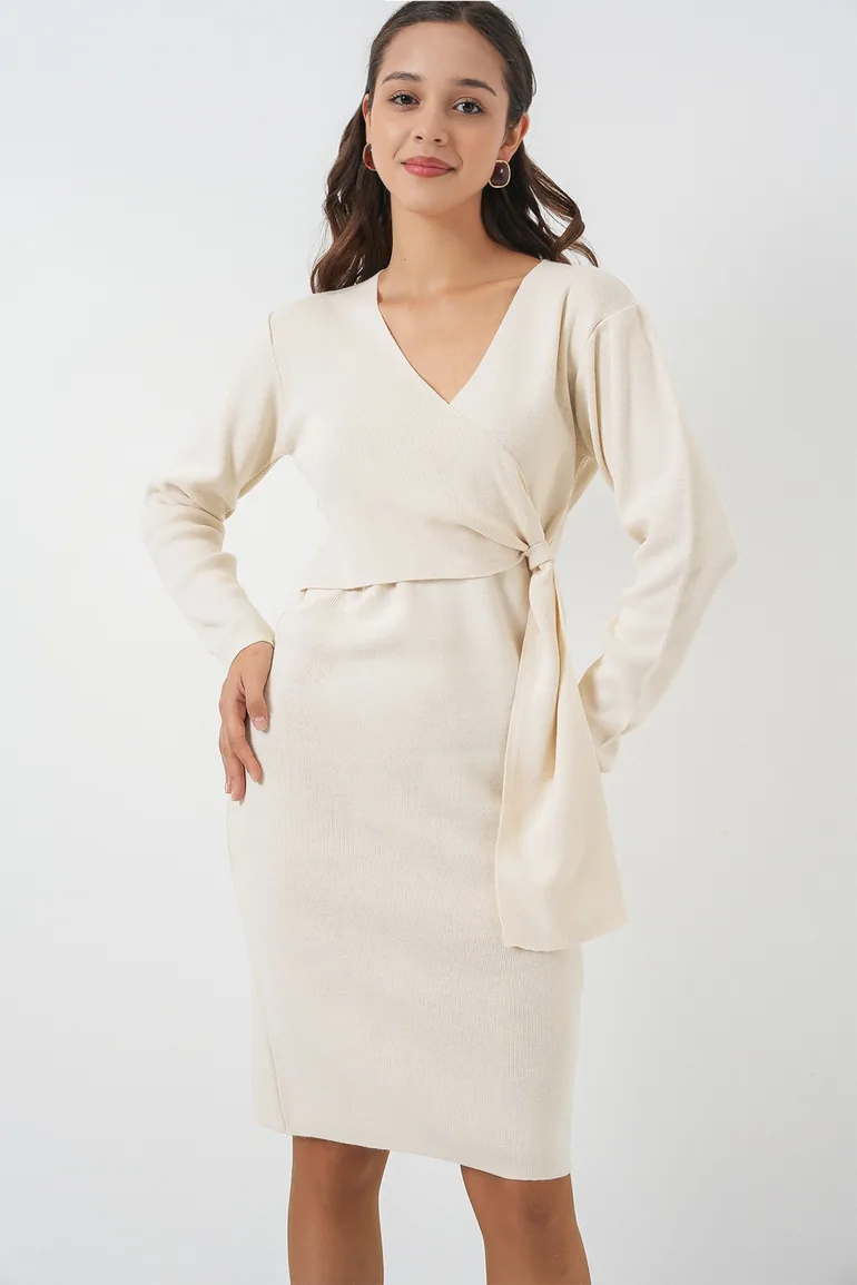 BDART Bodycon Midi Dress with V-Neck Tie Closure - 3