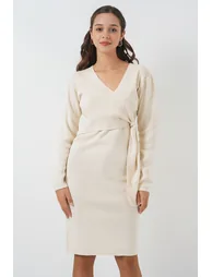 BDART Bodycon Midi Dress with V-Neck Tie Closure - 1