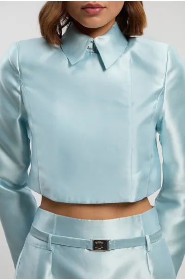 Satin Twill Cropped Wrap Tailored Jacket