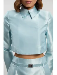 Satin Twill Cropped Wrap Tailored Jacket - 2