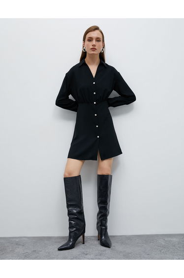Buttoned Mini Shirt Dress