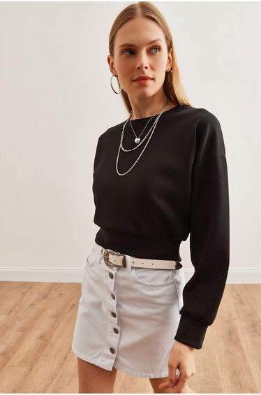 Women's Black Modal Touch Crop Sweatshirt