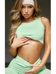 Aqua Structured Contour Sleeveless Rib Crop Top - 3