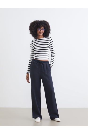 Textured Women's Trousers with Elastic Waistband