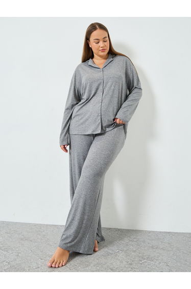 MELANGE LS SHIRT & WIDE LEG PJ SET106