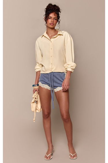 Blue Pointelle Lace Trim Hot Pants