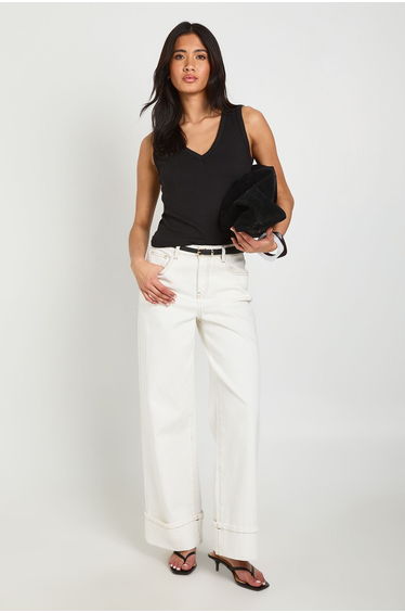 V Neck Vest Top - black