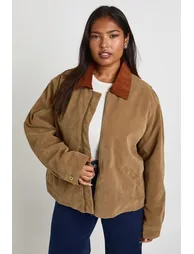 Plus Suede Collared Jacket - brown - 3