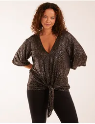 Leopard V Neck Tie Front - 2
