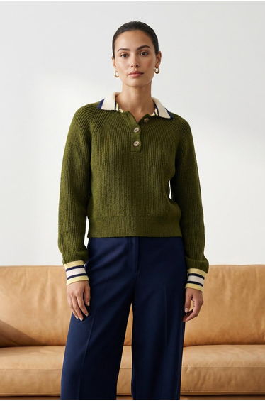 Khaki Soft Textured Color Block Knitwear Sweater