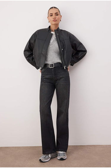 Anthracite high waist wide leg jeans