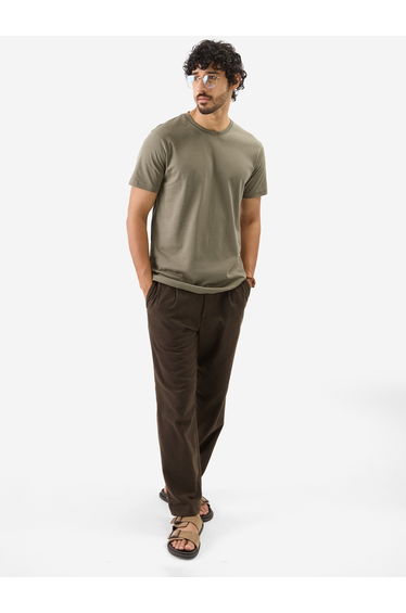 Men Khaki Plain Interlock Cotton T-Shirt