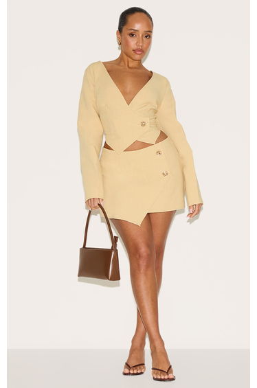 Shape Lemon Iinen Look Asym Hammered Button Blazer